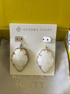 Kendra Scott White Faceted Teardrop Earrings with Gold Setting